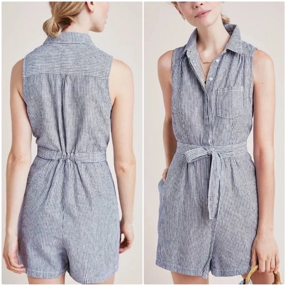 Anthropologie Blue Striped Jumpsuit - Picture 1 of 8